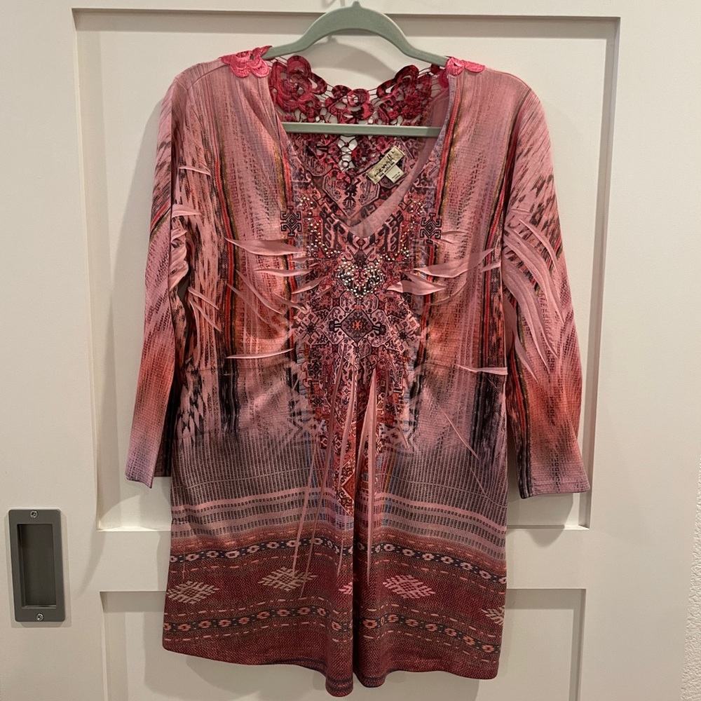 One World Tie Dye Knit Shirt Top L EUC